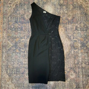 Anne Klein Draped One‎ Shoulder Lace Cocktail Dress Black Size 4